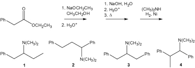 <strong>What is the major organic product obtained from the following sequence of reactions? </strong> A) 1 B) 2 C) 3 D) 4