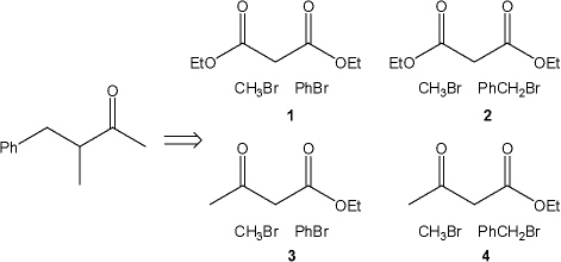 <strong>Which combination of organic bromide(s) and dicarbonyl compound can be used to prepare the following product (in a multistep synthesis)? </strong> A) 1 B) 2 C) 3 D) 4