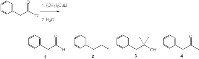 <strong>What is the major organic product obtained from the following reaction? </strong> A) 1 B) 2 C) 3 D) 4