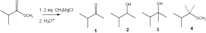 <strong>What is the major organic product obtained from the following reaction? </strong> A) 1 B) 2 C) 3 D) 4