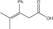 <strong>What is the IUPAC name of the following compound? </strong> A) 4-methyl-3-phenyl-3-pentenoic acid B) 4,4-dimethyl-3-phenyl-3-butenoic acid C) 3-phenyl-2-methyl-2-penten-5-oic acid D) (Z)-3-methyl-2-phenyl-2-butenoic acid