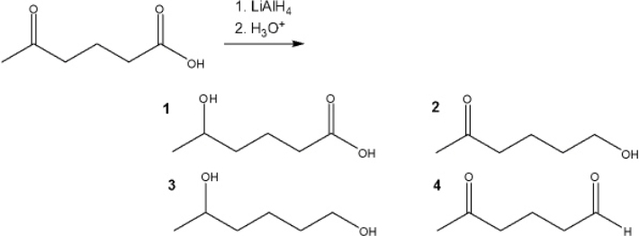 <strong>What is the major organic product obtained from the following reaction? </strong> A) 1 B) 2 C) 3 D) 4
