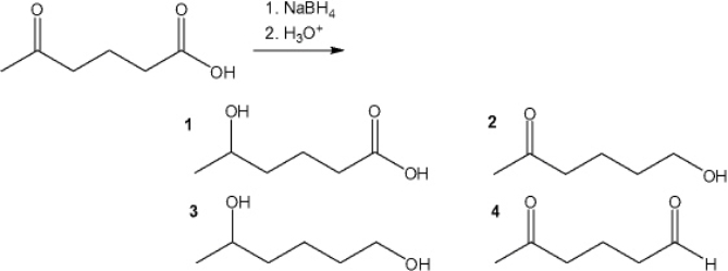 <strong>What is the major organic product obtained from the following reaction? </strong> A) 1 B) 2 C) 3 D) 4