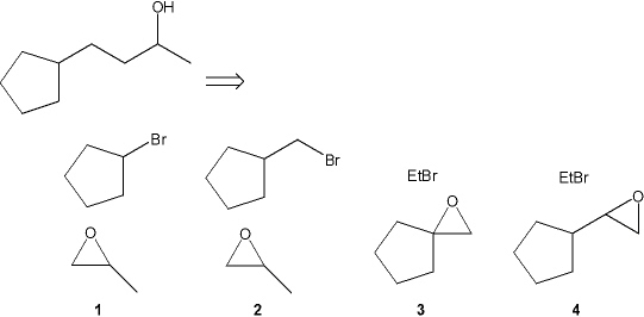 Which combination(s) of alkyl bromide and epoxide can be used to prepare the following product by addition of the Grignard reagent derived from the alkyl bromide to the epoxide?