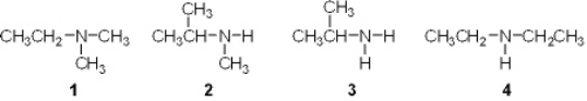 <strong>Which of the following is a primary (1 \degree ) amine? </strong> A) 1 B) 2 C) 3 D) 4