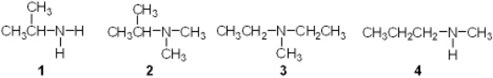 <strong>Which of the following is a secondary (2 \degree ) amine? </strong> A) 1 B) 2 C) 3 D) 4