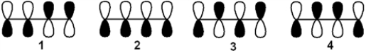 Which of the following arrangements of p atomic orbitals gives the highest energy π-antibonding molecular orbital of 1,3-butadiene?