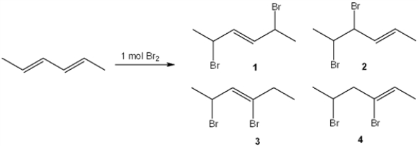 <strong>What is (are) the major organic product(s) formed in the following reaction? </strong> A) only 1 B) only 1 and 2 C) only 1 and 3 D) only 2 and 4