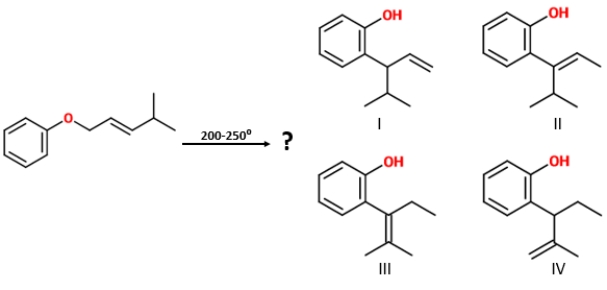 <strong>Identify the product of the given reaction. </strong> A) I B) II C) IV D) III