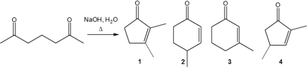 <strong>What is the major organic product obtained from the following reaction? </strong> A) 1 B) 2 C) 3 D) 4