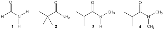 <strong>Which of the following compounds is a 2° amide? </strong> A) 1 B) 2 C) 3 D) 4
