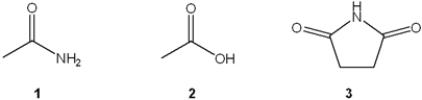 <strong>Which of the following is the correct order of decreasing acid strength of the following compounds (more acidic > less acidic)? </strong> A) 1 > 2 > 3 B) 2 > 3 > 1 C) 1 > 3 > 2 D) 3 > 2 > 1