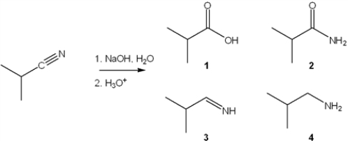 <strong>What is the major organic product obtained from the following reaction? </strong> A) 1 B) 2 C) 3 D) 4