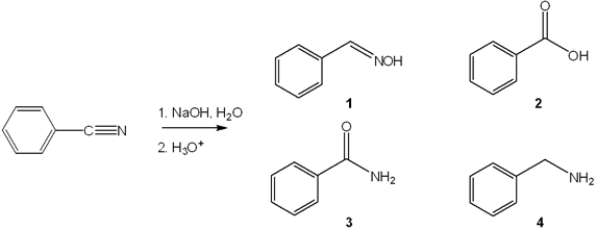 <strong>What is the major organic product obtained from the following reaction? </strong> A) 1 B) 2 C) 3 D) 4