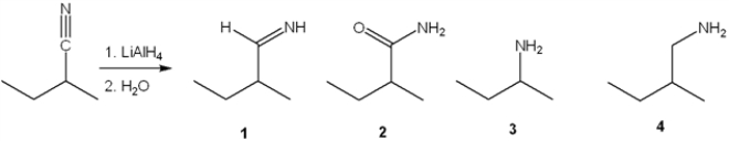 <strong>What is the major organic product obtained from the following reaction? </strong> A) 1 B) 2 C) 3 D) 4