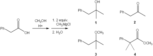 <strong>What is the major organic product of the following sequence of reactions? </strong> A) 1 B) 2 C) 3 D) 4