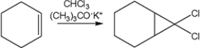 <strong>What reactive intermediates are involved in the following reaction? </strong> A) the trichloromethyl anion (Cl<sub>3</sub>C: <sup>−</sup>) and dichlorocarbene (Cl<sub>2</sub>C:) B) the trichloromethyl cation (Cl<sub>3</sub>C<sup>+</sup>) C) the cyclohexyl carbocation D) the cyclic chloronium ion derived from cyclohexene