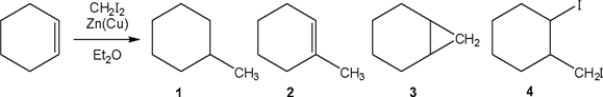 <strong>What is the major organic product obtained from the following reaction? </strong> A) 1 B) 2 C) 3 D) 4