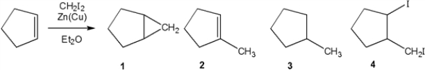 <strong>What is the major organic product obtained from the following reaction? </strong> A) 1 B) 2 C) 3 D) 4