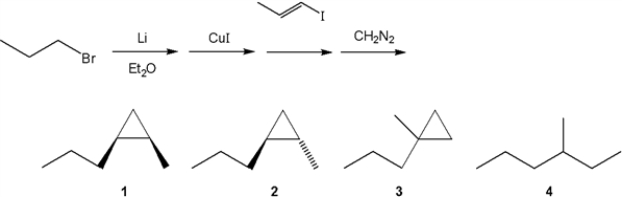 <strong>What is the major organic product obtained from the following sequence of reactions? </strong> A) 1 B) 2 C) 3 D) 4
