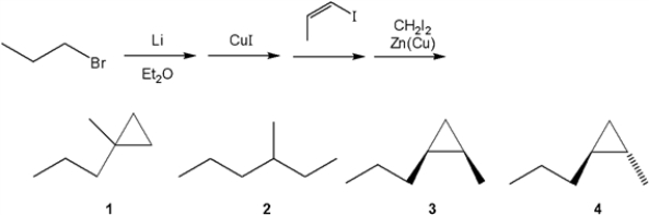 <strong>What is the major organic product obtained from the following sequence of reactions? </strong> A) 1 B) 2 C) 3 D) 4