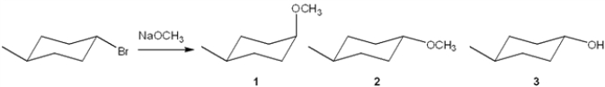<strong>What is(are) the major organic product(s) obtained from the following substitution reaction? </strong> A) only 1 B) only 2 C) only 3 D) a mixture of 1 and 2