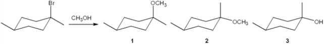 <strong>What is(are) the major organic product(s) obtained from the following substitution reaction? </strong> A) only 1 B) only 2 C) only 3 D) a mixture of 1 and 2
