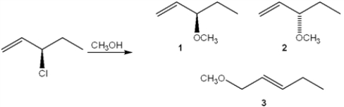 <strong>What is(are) the major organic product(s) obtained from the following substitution reaction? </strong> A) only 1 B) only 2 C) only 1 and 2 D) 1, 2 and 3