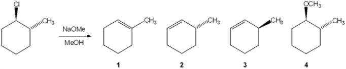 <strong>What is the major elimination product obtained from the following reaction? </strong> A) 1 B) 2 C) 3 D) 4