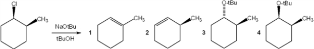 <strong>What is the major organic product obtained from the following reaction? </strong> A) 1 B) 2 C) 3 D) 4