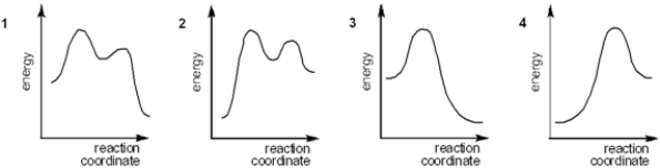 <strong>Which of the following energy diagrams represents the course of an exothermic E1 reaction? </strong> A) 1 B) 2 C) 3 D) 4