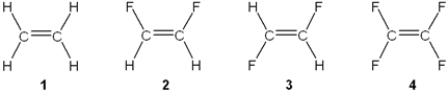 <strong>Which of the following molecules has a molecular dipole moment? </strong> A) 1 B) 2 C) 3 D) 4