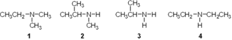 <strong>Which of the following is a primary (1°) amine? </strong> A) 1 B) 2 C) 3 D) 4