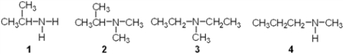 <strong>Which of the following is a secondary (2°) amine? </strong> A) 1 B) 2 C) 3 D) 4