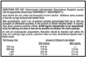 Mark the amount to be given on each syringe. -Ordered: Rocephin 500 \mathrm{mg} IM every 4 \mathrm{hr} for otitis media. Available: Rocephin (ceftriaxone sodium) 2 \mathrm{~g} . a. How much diluent will you add? b. How many mL will you give?