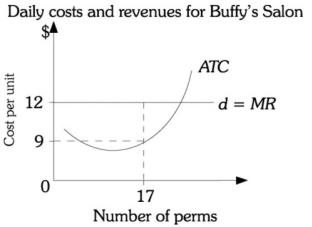 Refer to the information provided in Figure 8.7 below to answer the question(s) that follow. Figure 8.7 -Refer to Figure 8.7. If Buffy gives 17 perms per day, her daily profit is