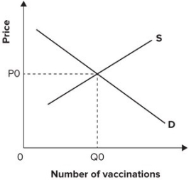 <strong>Refer to the graph shown, which shows the demand and supply for a new vaccine against the common cold. Once vaccinated, a person cannot catch a cold or give a cold to someone else. If government does not subsidize the production of this vaccine: </strong> A)the number of workers hired to produce the vaccine will be less than the socially efficient level. B)the firm producing the vaccine will use too much capital in producing the vaccine. C)the vaccine will be overproduced because consumers will not take into account the fact that many of their neighbors and co-workers will consume the vaccine. D)no positive externality can be created.