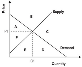 <strong>Refer to the graph shown. Total surplus is maximized when: </strong> A)the market is in equilibrium at price P<sub>1</sub> and quantity Q<sub>1</sub>. B)producers are able to charge a price above P<sub>1</sub>. C)consumers are able to pay a price below P<sub>1</sub>. D)excess demand is maximized.