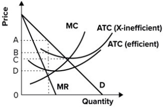 <strong>Refer to the graph shown. A monopolist that efficiently produces the profit-maximizing level of output would have per-unit cost equal to:</strong> A) A. B) B. C) C. D) D.