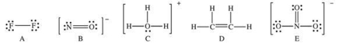 <strong>Which of the following Lewis structures has a possible resonance structure? </strong> A)A B)B C)C D)D E)E
