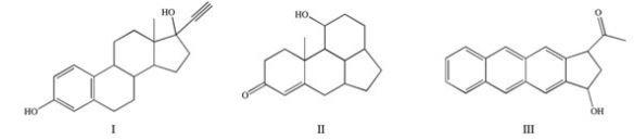 <strong>Testosterone,cholesterol,and progesterone are all classified as steroids because they contain the steroid nucleus.Which of the following compounds would also be classified as a steroid? </strong> A)I only B)II only C)III only D)I and II E)I,II,and III