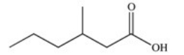 <strong>What is the common name of the following compound? </strong> A)β-methylcaproic acid B)2-methylvaleric acid C)3-methylpentanoic acid D)γ-methylcaproic acid E)β-methylvaleric acid