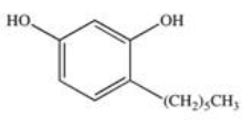 <strong>Hexylresorcinol is listed as an active ingredient in some mouthwashes and throat lozenges.The IUPAC name for hexylresorcinol is 4-hexyl-3-hydroxyphenol.Which of the following is its structure?</strong> A) B) C) D) E)