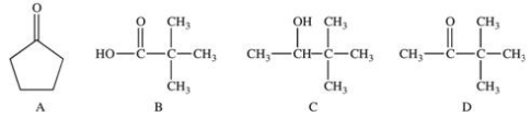 <strong>Functional groups are primarily responsible for the chemical properties of molecules in which they are found.Which of the following compounds have the same functional group,and would therefore have the same chemical properties? </strong> A)A and D B)B and C C)B and D D)A,B,and D E)B,C,and D