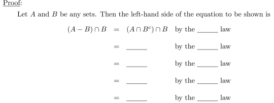 Consider the statement   Complete the proof begun below in which the given statement is derived algebraically from the properties listed in Theorem 6.2.2. Be sure to give a reason for every step that exactly justiﬁes what was done in the step:   which is the right-hand side of the equation to be shown. [Hence the given statement is true.] (The number of lines in the outline shown above works for one version of a proof. If you write a proof using more or fewer lines, be sure to follow the given format, supplying a reason for every step that exactly justiﬁes what was done in the step.)<div style=padding-top: 35px> 