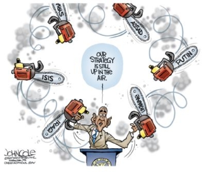 <strong>Questions 1 and 2 refer to the following image. Credit: John Cole/Cagle Cartoons,Inc. Based on the cartoon,which of the following occupies a significant amount of the president's time?</strong> A)repairing national infrastructure B)commanding the military -Consider This: Though commanding the military is one of the president's duties,the cartoon addresses the myriad complex international issues that confront the president. C)developing strategies to deal with international problems D)fighting wars in other countries