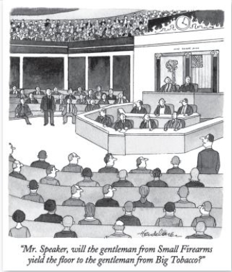 <strong>Questions 9 and 10 refer to the following image. Credit: J.B.Handelsman/The Cartoon Bank Which of the following is the cartoonist's main argument?</strong> A)Congressmen have a diverse set of interests to represent. B)Interest groups play too big a role in policy making. C)Interest groups only represent controversial issues. C)More lobbyists have been elected to Congress than ever before.-Consider This: The cartoonist was addressing lobbyists' influence,not their literal presence,in Congress.