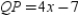 -For trapezoid MNPQ, . Also, A is the midpoint of while B is the midpoint of . If , , and , find the value of x.