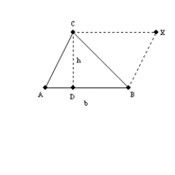 Using the drawing provided and fact that the area of a parallelogram is given by , show that the area of a triangle is given by .