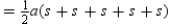 From center O, we draw radii , , , , and . Because the radii are congruent to each other and the sides of the regular polygon are all congruent to each other as well, , , , , and are all congruent to each other by SSS. Each of the congruent triangles has an altitude length of . Further, the length of each base of a triangle is s, the length of side of the polygon. Therefore, the area of the regular polygon is Because the sum of the sides equals perimeter P, we have .